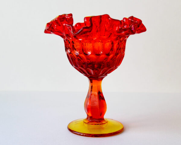 Amberina Compote Ruffled Thumbprint Pattern