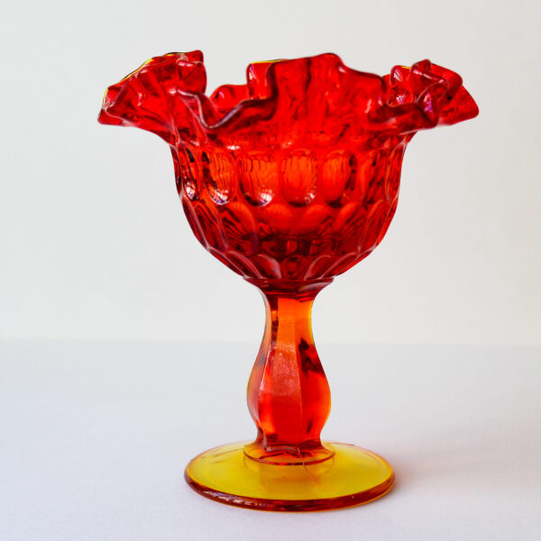 Amberina Compote Ruffled Thumbprint Pattern