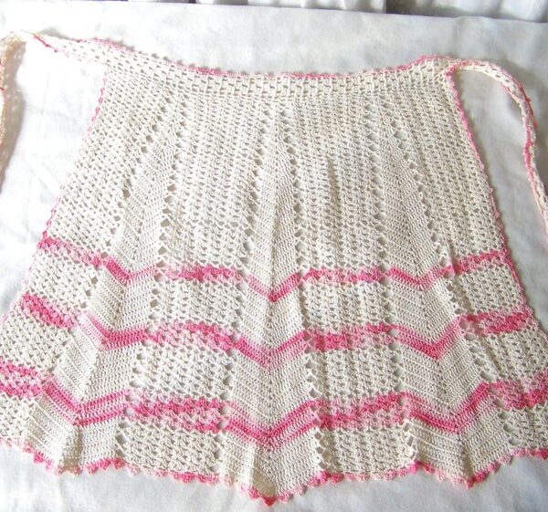Vintage Pink and White Crochet Apron