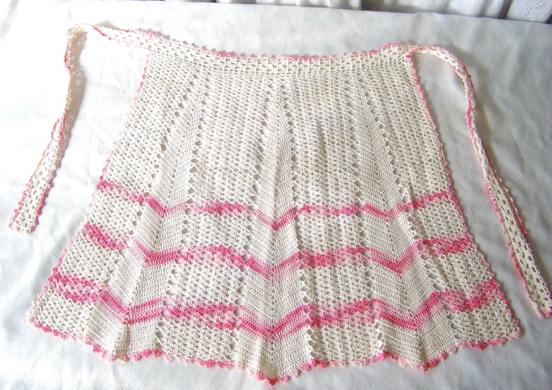 Vintage Pink and White Crochet Apron