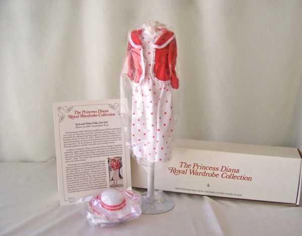 Vintage Doll Dress Princess Diana Royal Wardrobe Collection White with Red Polka Dot Suit