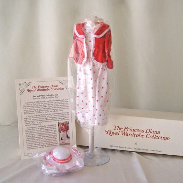 Vintage Doll Dress Princess Diana Royal Wardrobe Collection White with Red Polka Dot Suit