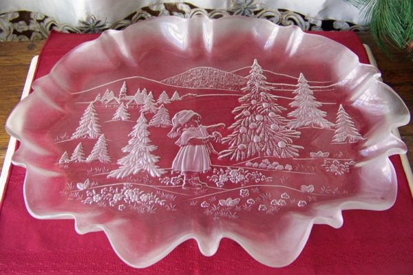 Glass Serving Plate Frosted Christmas