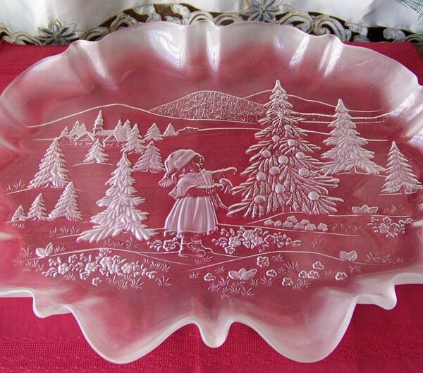 Glass Serving Plate Frosted Christmas