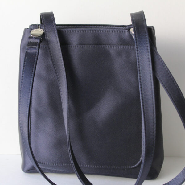 Navy Blue Satin Handbag by Apostrophe