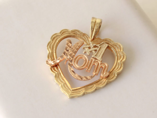 Vintage Heart Pendant Number 1 Mom 14K Gold