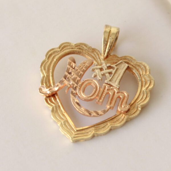Vintage Heart Pendant Number 1 Mom 14K Gold