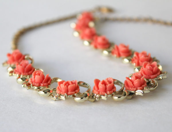 Pink Roses Adjustable Necklace and Brooch
