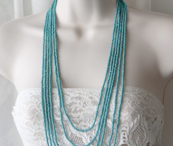 Turquoise Glass Seed Bead Necklace