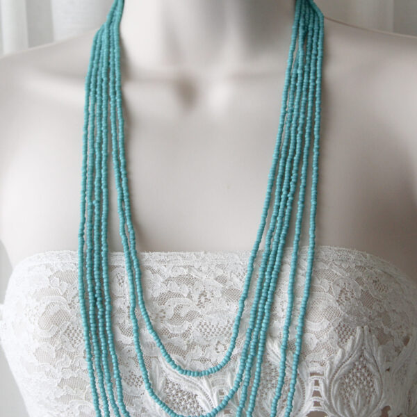 Turquoise Glass Seed Bead Necklace