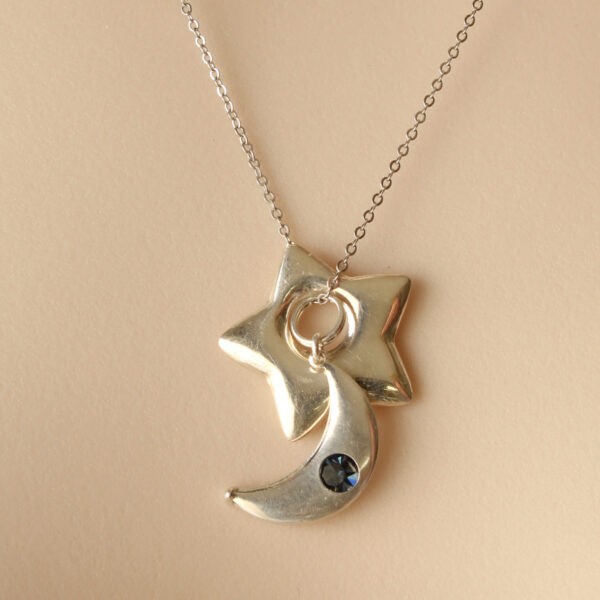 Sterling Star and Moon Pendant Necklace