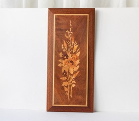 Vintage Marquetry Wood Inlay Flower Wall Hanging ca 1970's