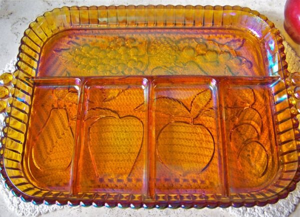 Vintage Fruit Platter Carnival Glass
