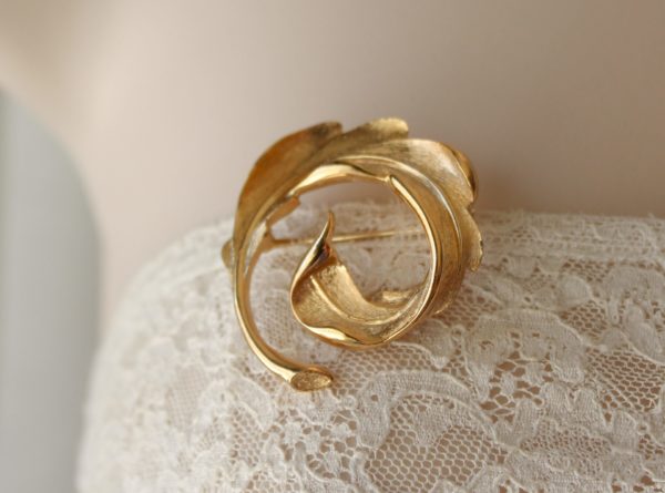 Golden Curled Leaf Brooch by Monet