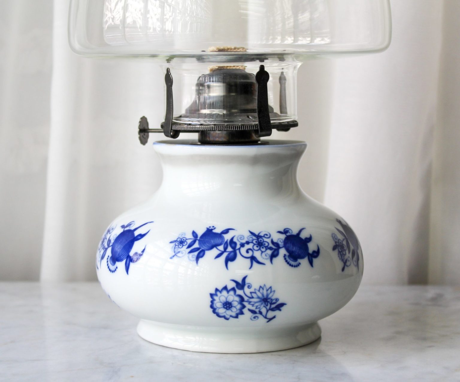 Vintage Oil Lamp Blue Onion Pattern Cynthia's Attic Direct Antiques