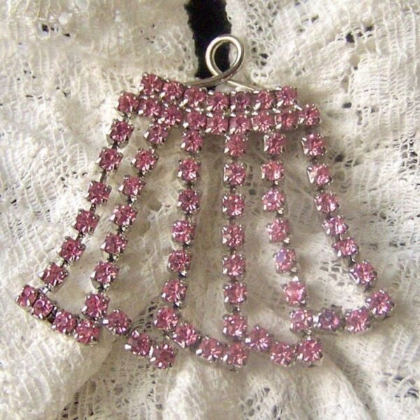Vintage Pink Rhinestone Skirt Brooch