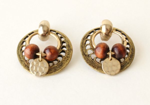 Wood and Brass Dangle Earrings Hippie Boho Jewelry