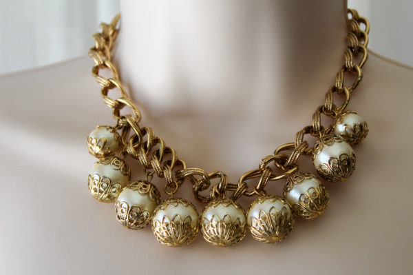 Vintage Gold Bobble Necklace Big and Bold Statement