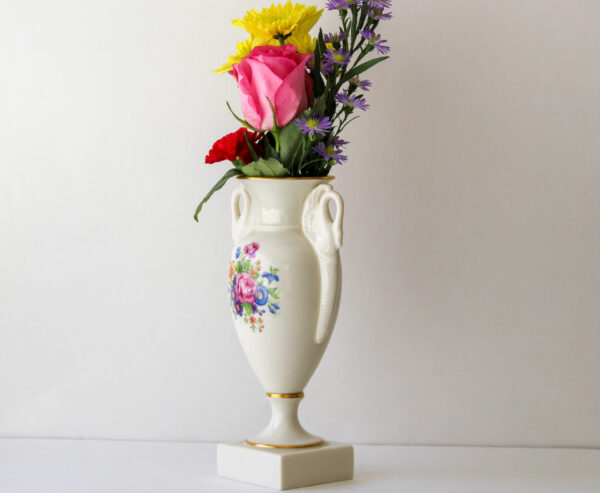 Vintage Lenox Swan Handle Vase Floral Spray 24K Gold Trim