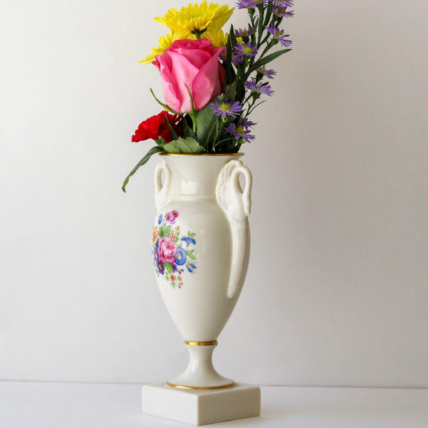 Vintage Lenox Swan Handle Vase Floral Spray 24K Gold Trim