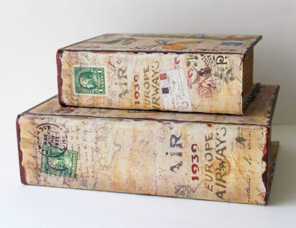 Decorative Nesting Book Storage Box Set France Italy Memorabilia