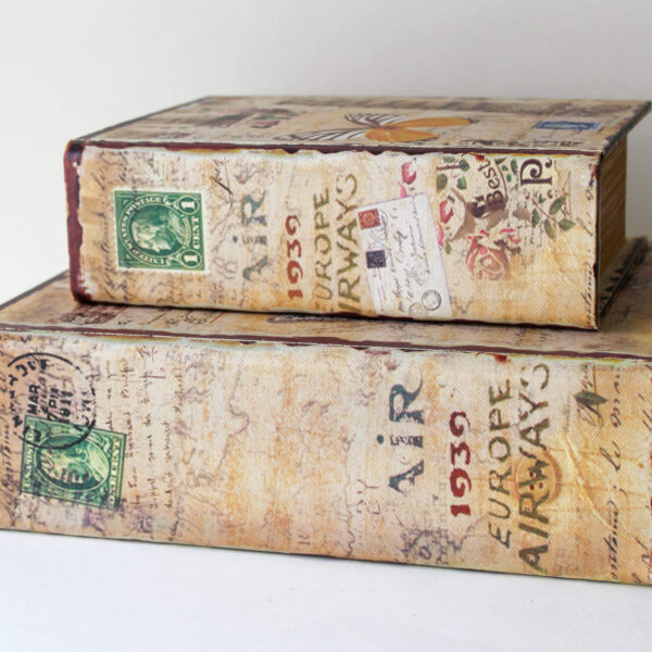 Decorative Nesting Book Storage Box Set France Italy Memorabilia