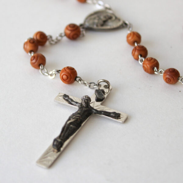 Rosewood Bead Rosary Sterling Silver Crucifix
