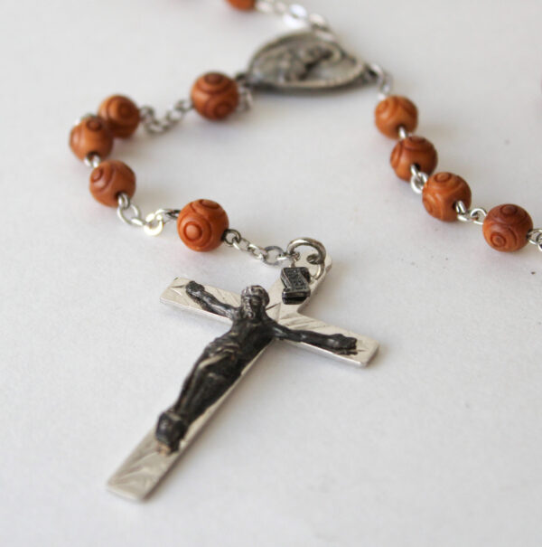 Rosewood Bead Rosary Sterling Silver Crucifix