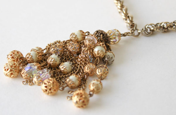 Vintage Necklace Golden Crystals and Pearls
