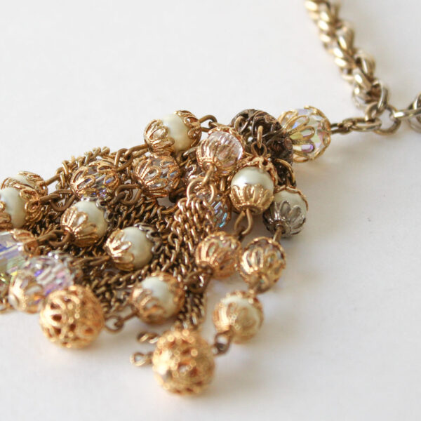 Vintage Necklace Golden Crystals and Pearls