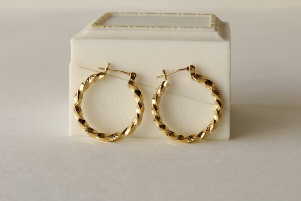 Gold Tone Twisted Hoop Earrings 14 Kt Post