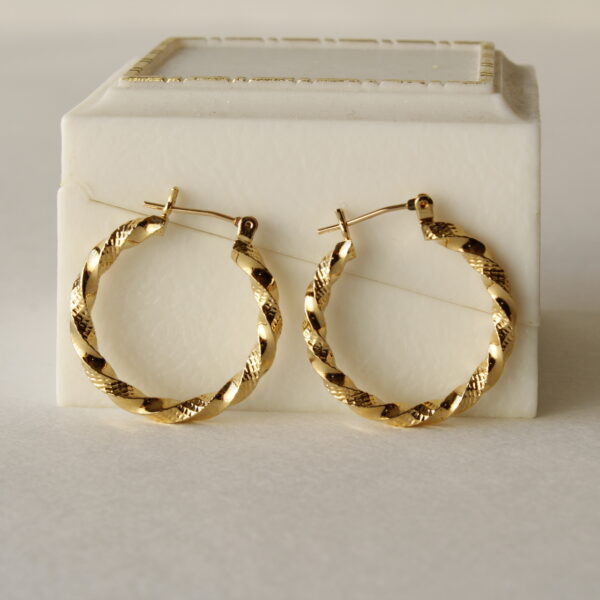 Gold Tone Twisted Hoop Earrings 14 Kt Post