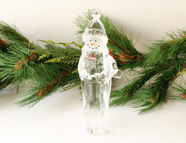 Acrylic Clear Christmas Snowman Figurine Sculpture Blush Cheeks