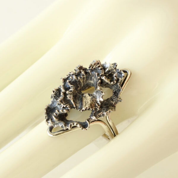Vintage Sterling Cast Coral Ring 1970s Rare