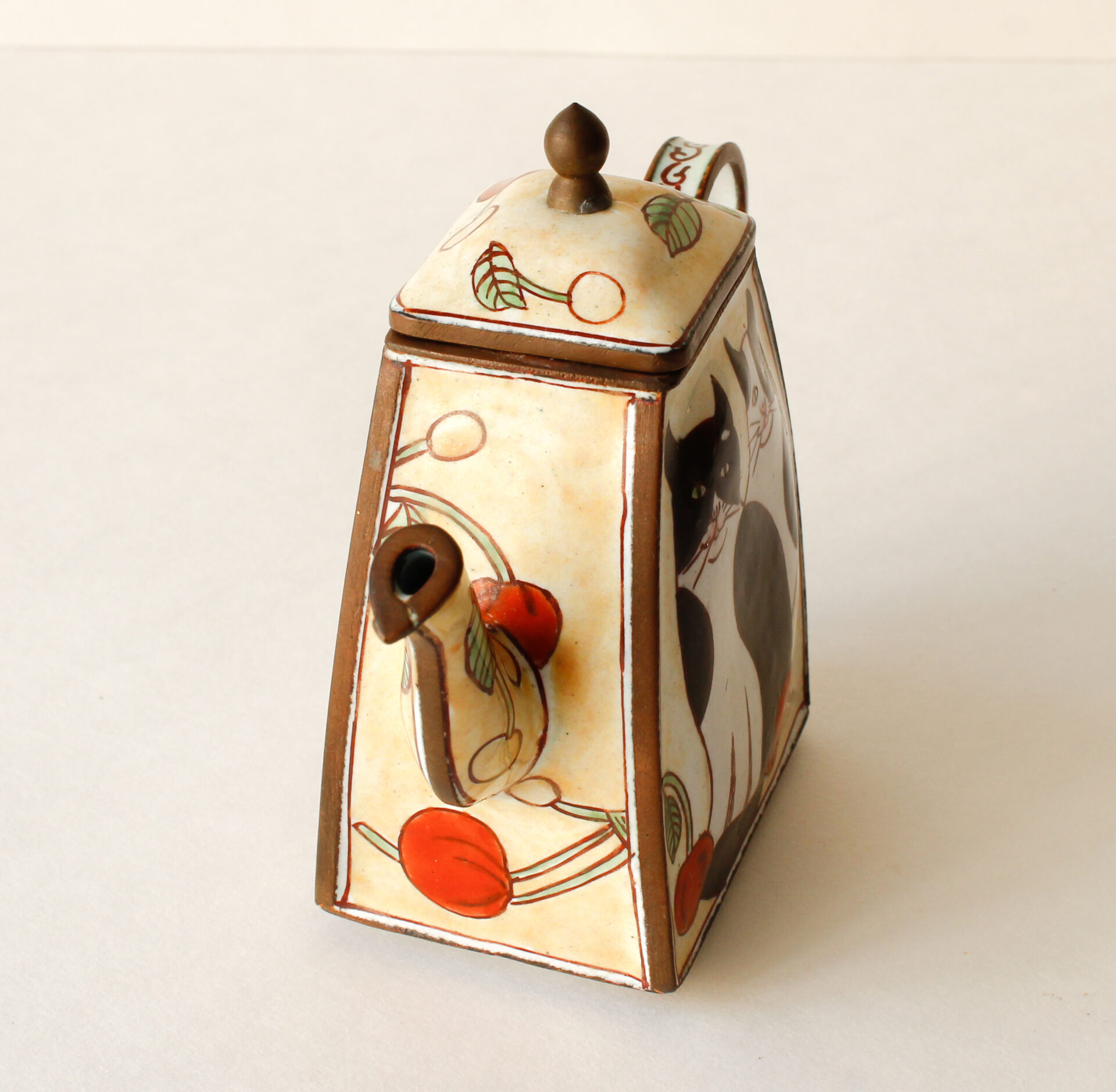 Two Cats Enamel Miniature Teapot Cynthia's Attic Direct Antiques