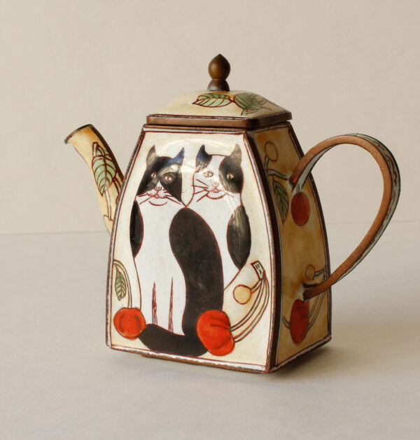 Two Cats Enamel Miniature Teapot Cynthia's Attic Direct Antiques
