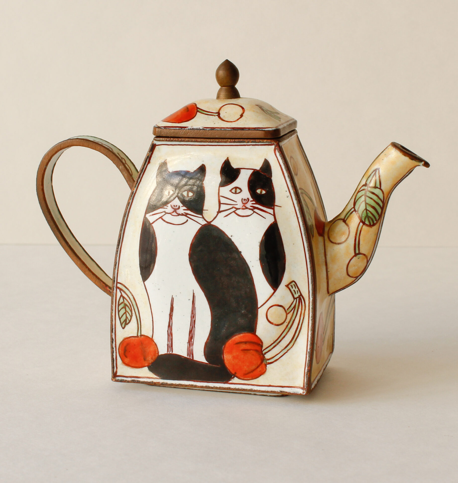 Two Cats Enamel Miniature Teapot Cynthia's Attic Direct Antiques