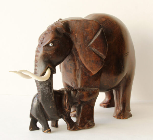 Elephant Mother and Baby Hand Carved Ebony Wood