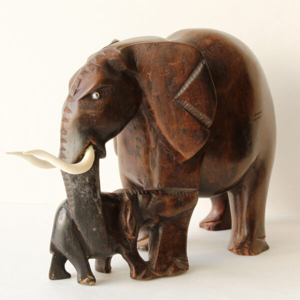 Elephant Mother and Baby Hand Carved Ebony Wood