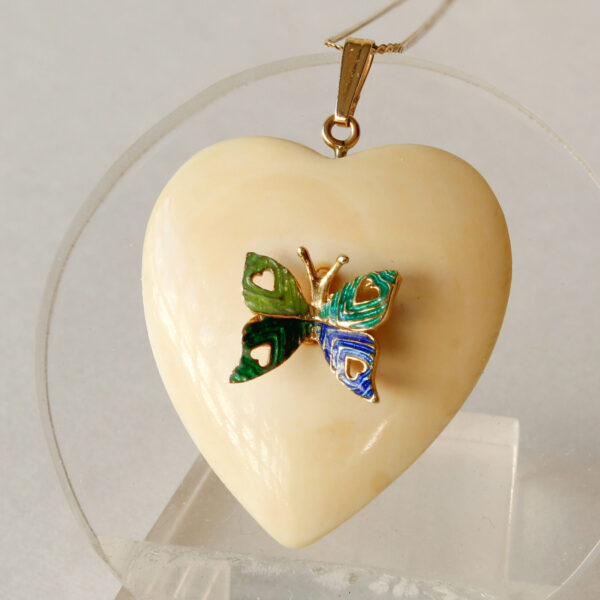 14K Gold Butterfly Heart Pendant