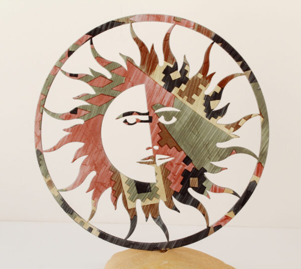 Sun Moon Enamel Metal Sculpture Sandstone Base