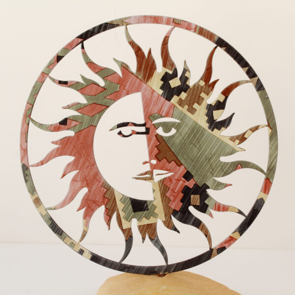 Sun Moon Enamel Metal Sculpture Sandstone Base