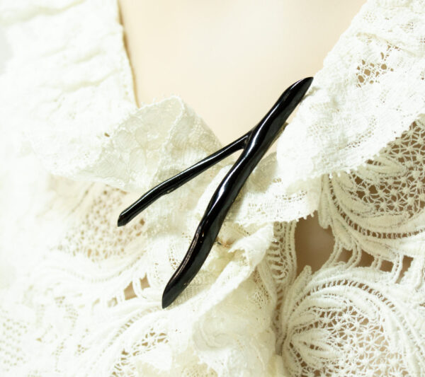 Vintage Black Coral Wishbone Brooch