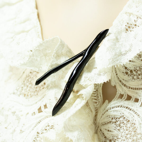 Vintage Black Coral Wishbone Brooch