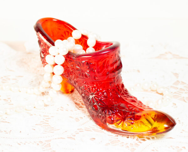 Ruby Red Miniature Glass Shoe Amberina
