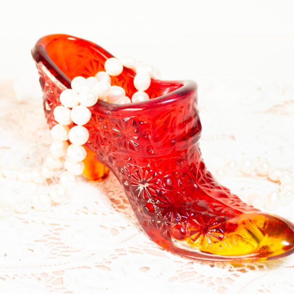 Ruby Red Miniature Glass Shoe Amberina