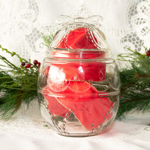 Glass Egg Shaped Cookie Jar Bow/Ribbon Handle Finale
