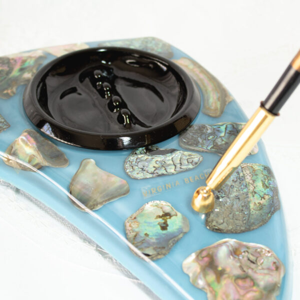 Vintage Abalone Shell Ashtray Pen Holder Desk Set Virginia Beach Souvenir