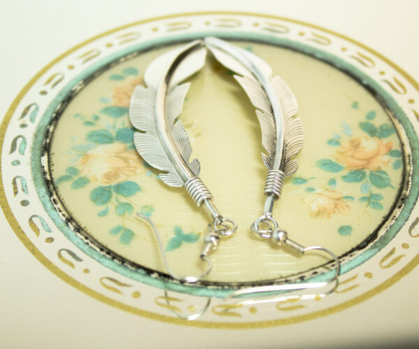 Sterling Feather Dangle Drop Earrings Signed