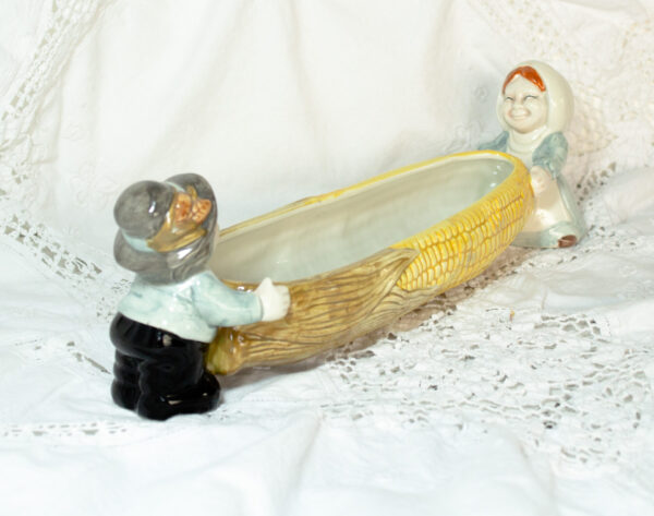 Ceramic Corn Butter Dish Thanksgiving Celebration Children Holding Dish